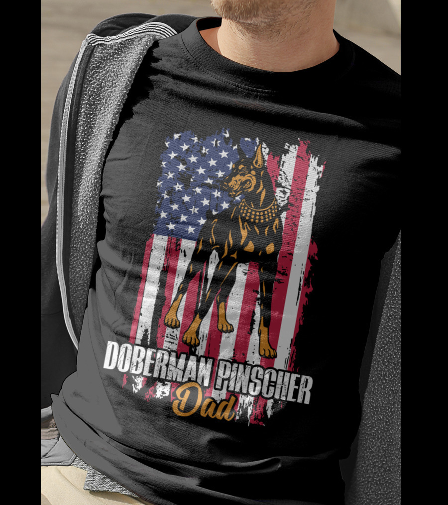 Doberman Pinscher Dad American Flag T-Shirt