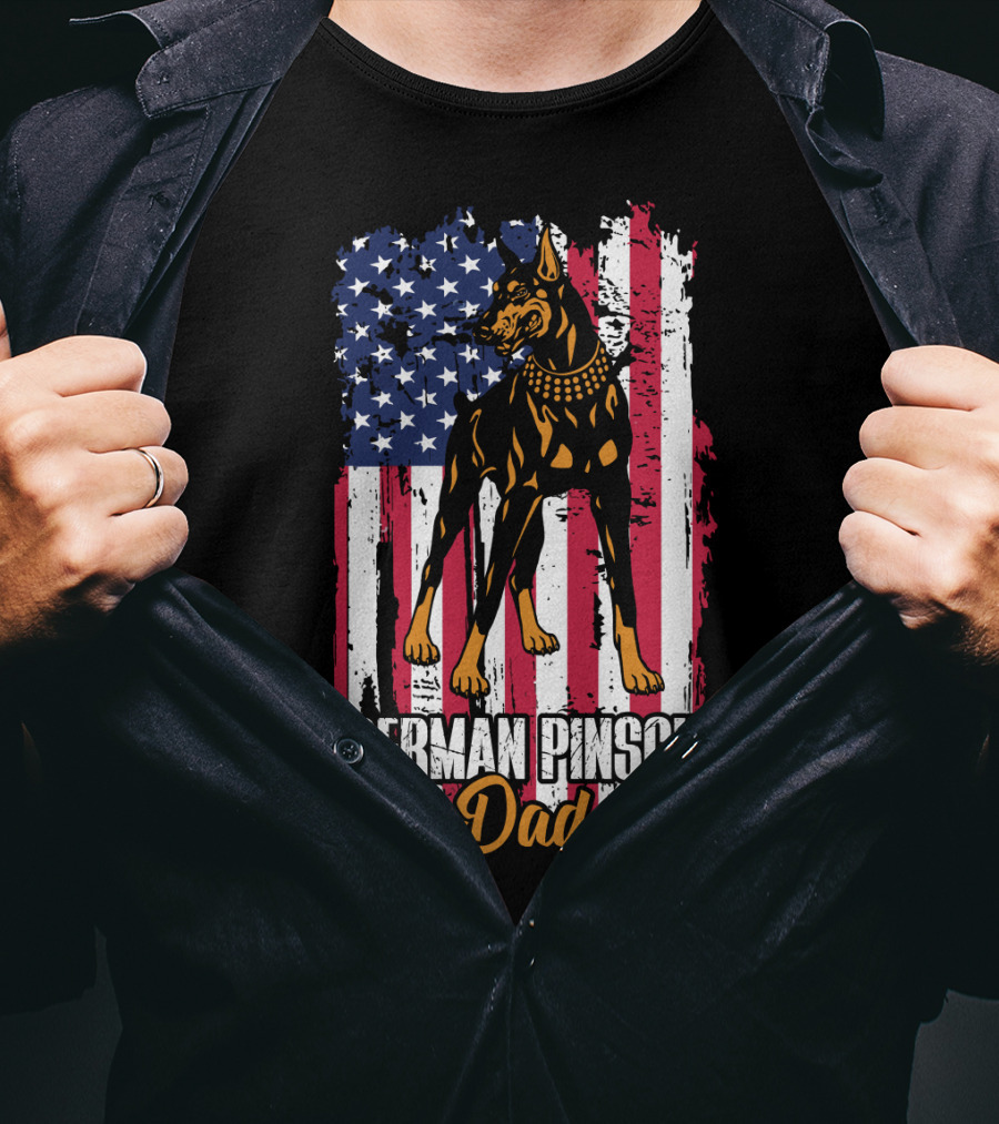 Doberman Pinscher Dad American Flag T-Shirt