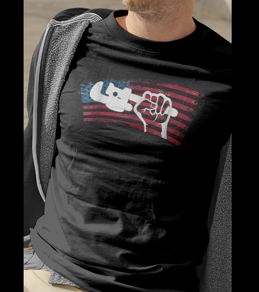 American Flag Plumber Dad Wrench Fist T-Shirt