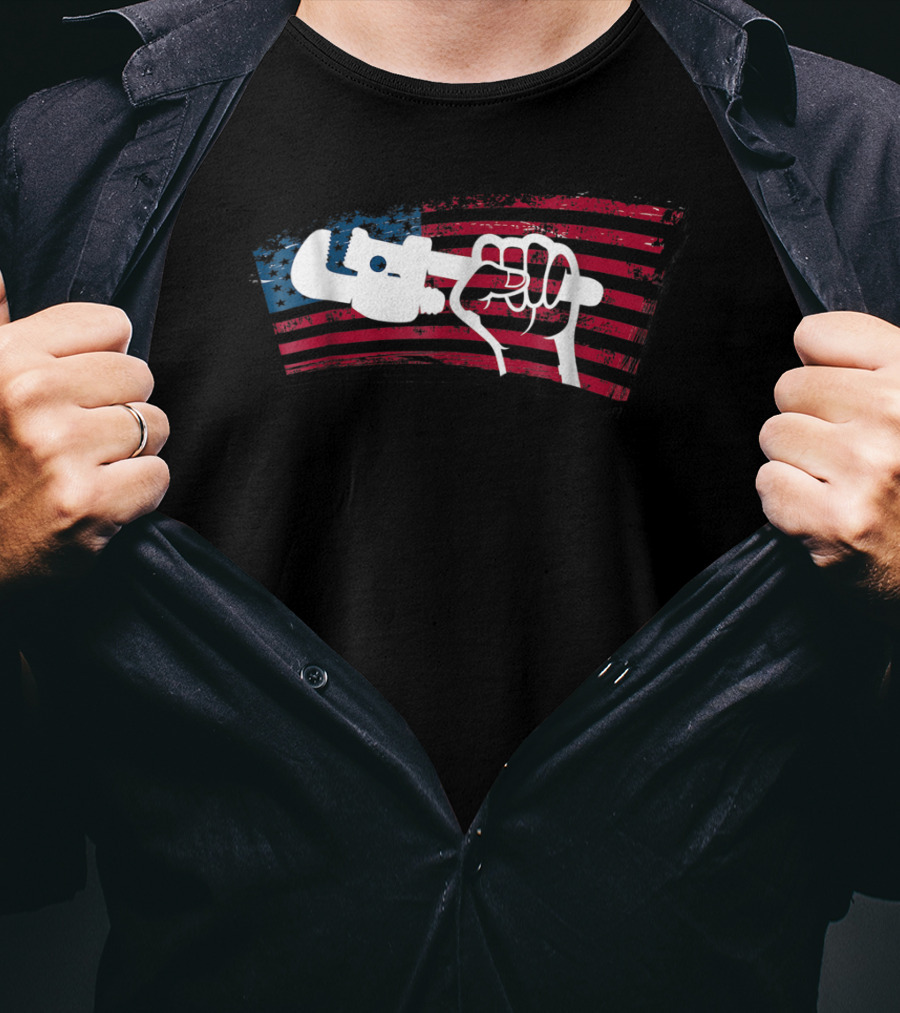 American Flag Plumber Dad Wrench Fist T-Shirt