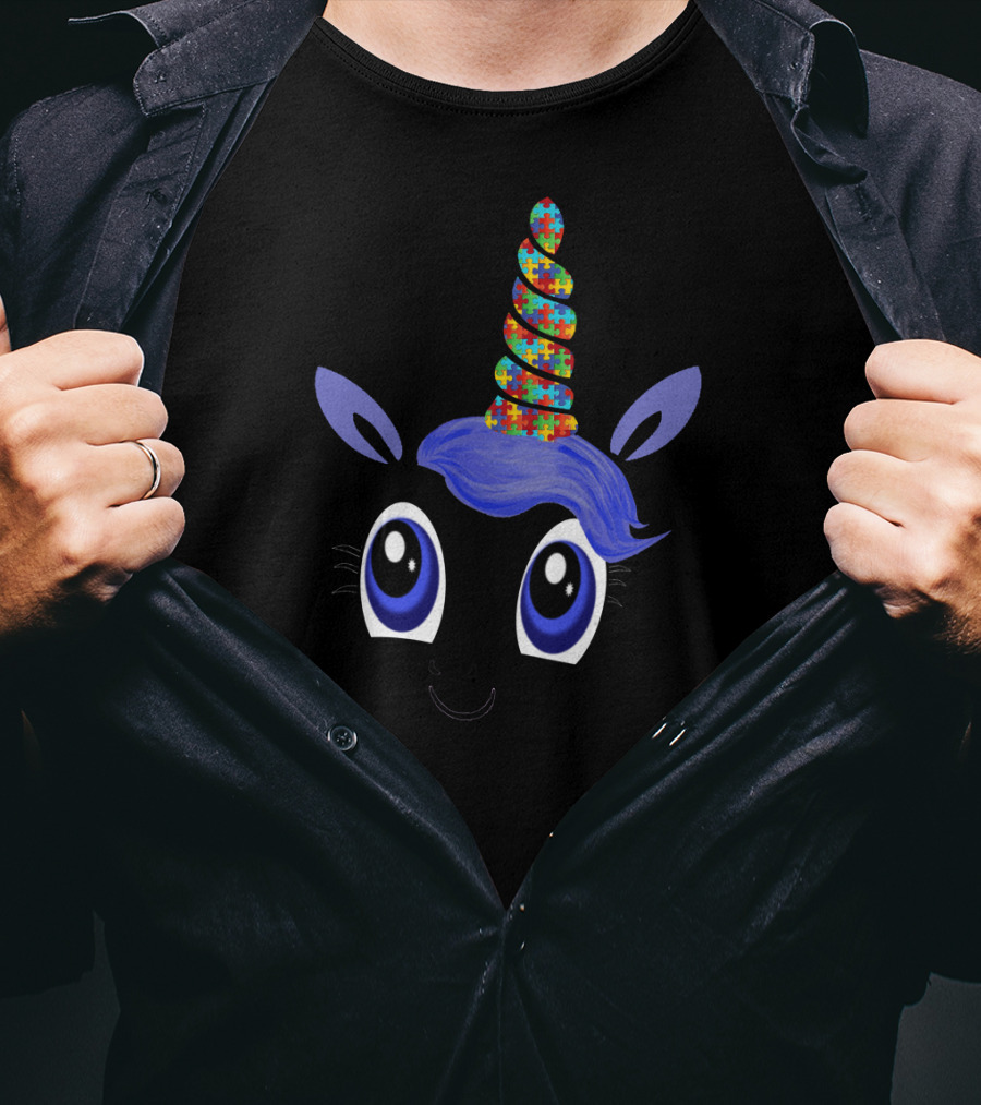 Autism Awareness Unicorn Puzzle Horn Support Grandma86 T-Shirt