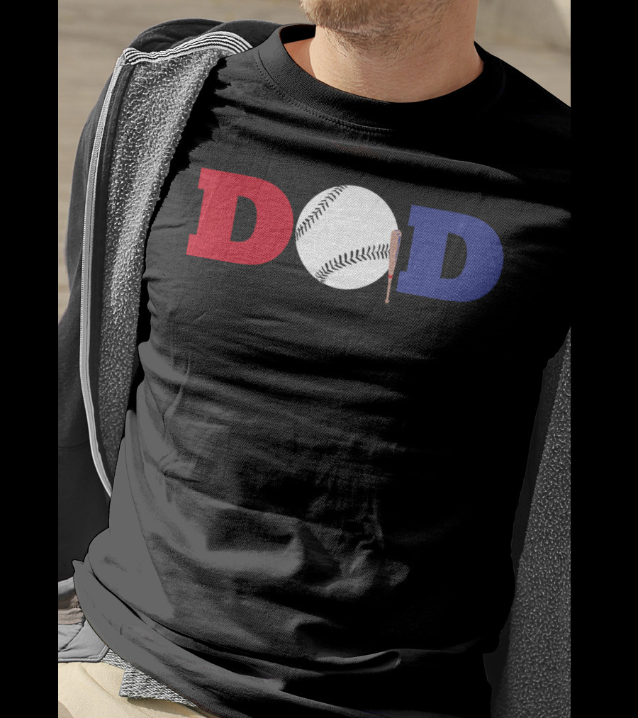 Baseball Dad Red White Blue Baseball Bat T-Shirt