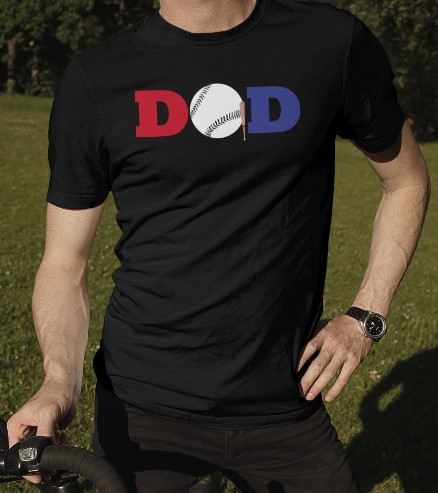 Baseball Dad Red White Blue Baseball Bat T-Shirt