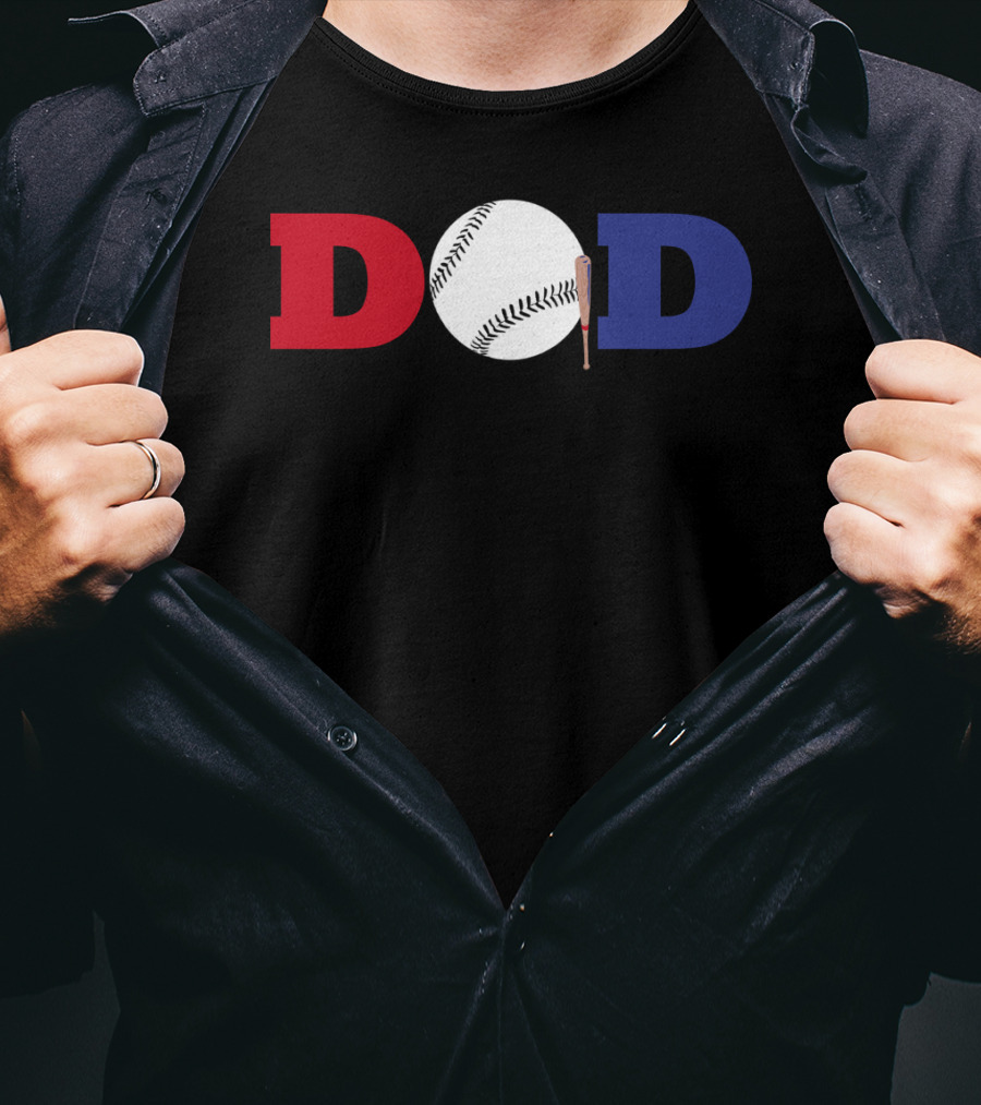 Baseball Dad Red White Blue Baseball Bat T-Shirt
