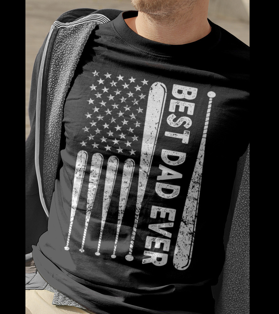 Best Dad Ever American Flag Baseball SoftballUSA T-Shirt