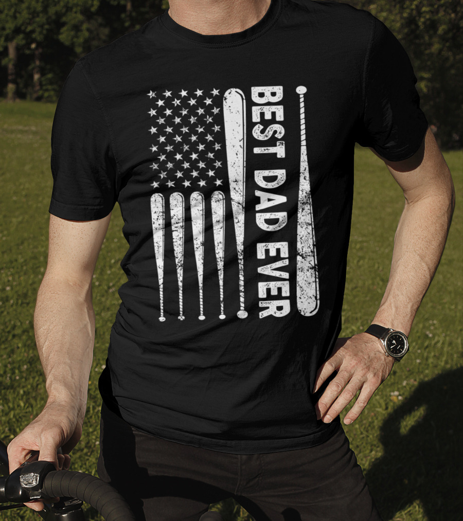 Best Dad Ever American Flag Baseball SoftballUSA T-Shirt