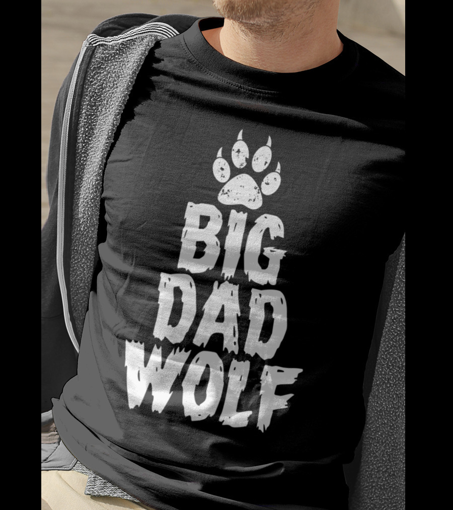 Big Dad Wolf Paw Distressed White Novelty T-Shirt