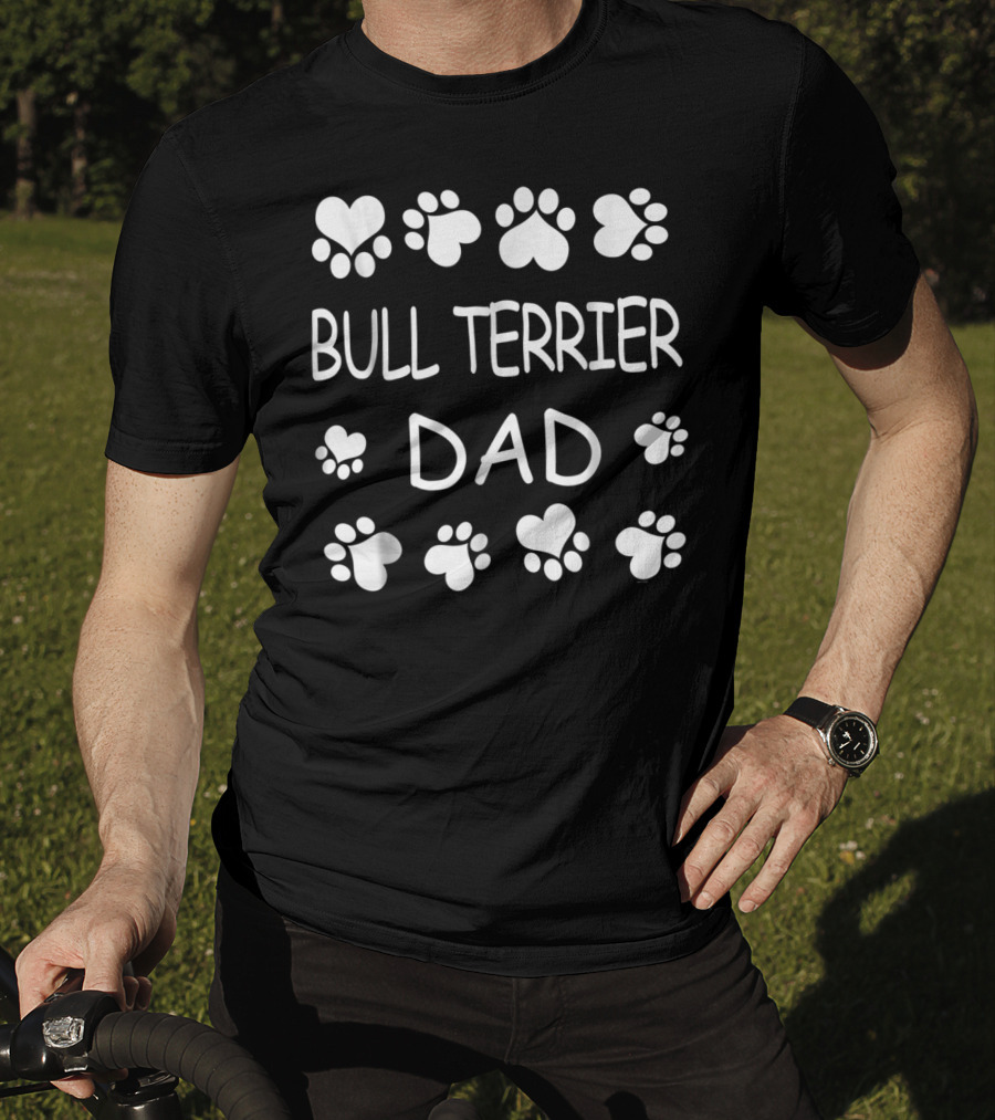 Bull Terrier Dad Paw Prints Heart Lovers For Christmas Birthday T-Shirt