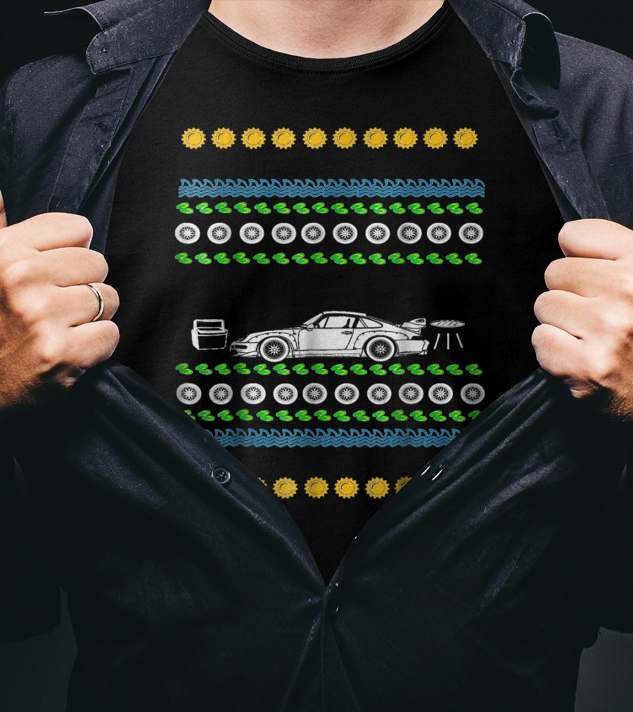 Car Ugly Christmas Race Track Dad Summer Tire Sun Duck Icons T-Shirt