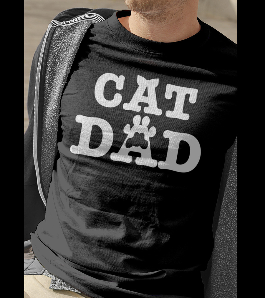 Cat Ears Paw Graphic Cat Dad Fathers T-Shirt