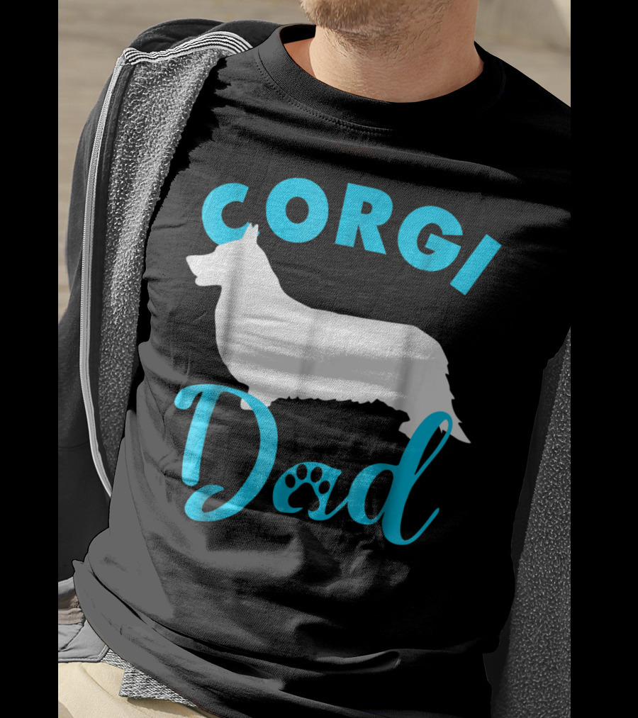 Corgi Dad With Silhouette And Paw Print Accents T-Shirt