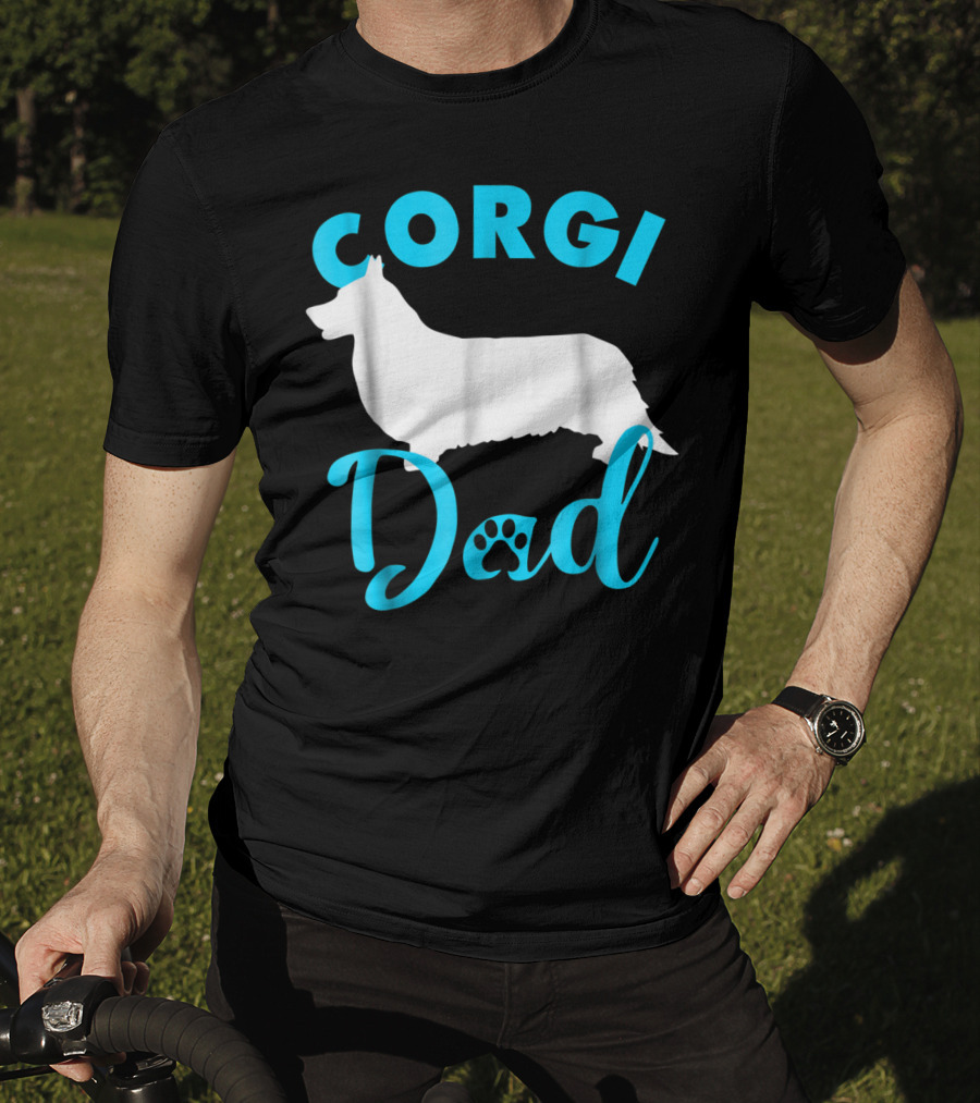 Corgi Dad With Silhouette And Paw Print Accents T-Shirt