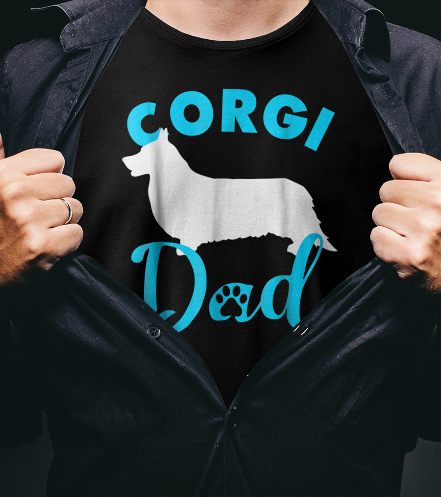 Corgi Dad With Silhouette And Paw Print Accents T-Shirt