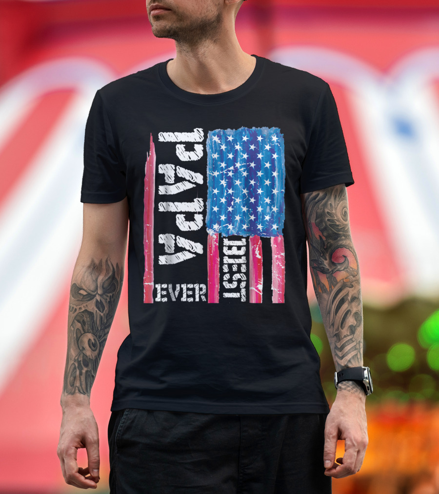 Best Papa Ever Distressed American Flag T-Shirt
