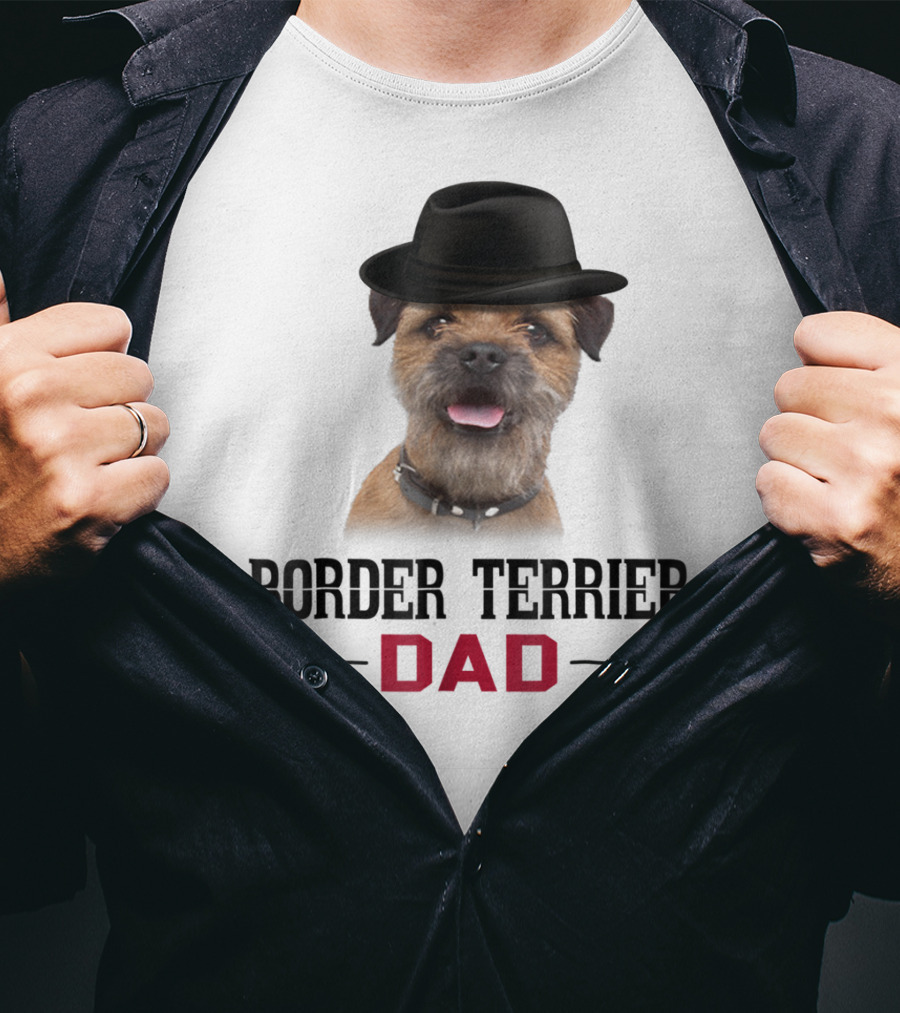 Border Terrier Dad With Hat And Dog Lovers T-Shirt