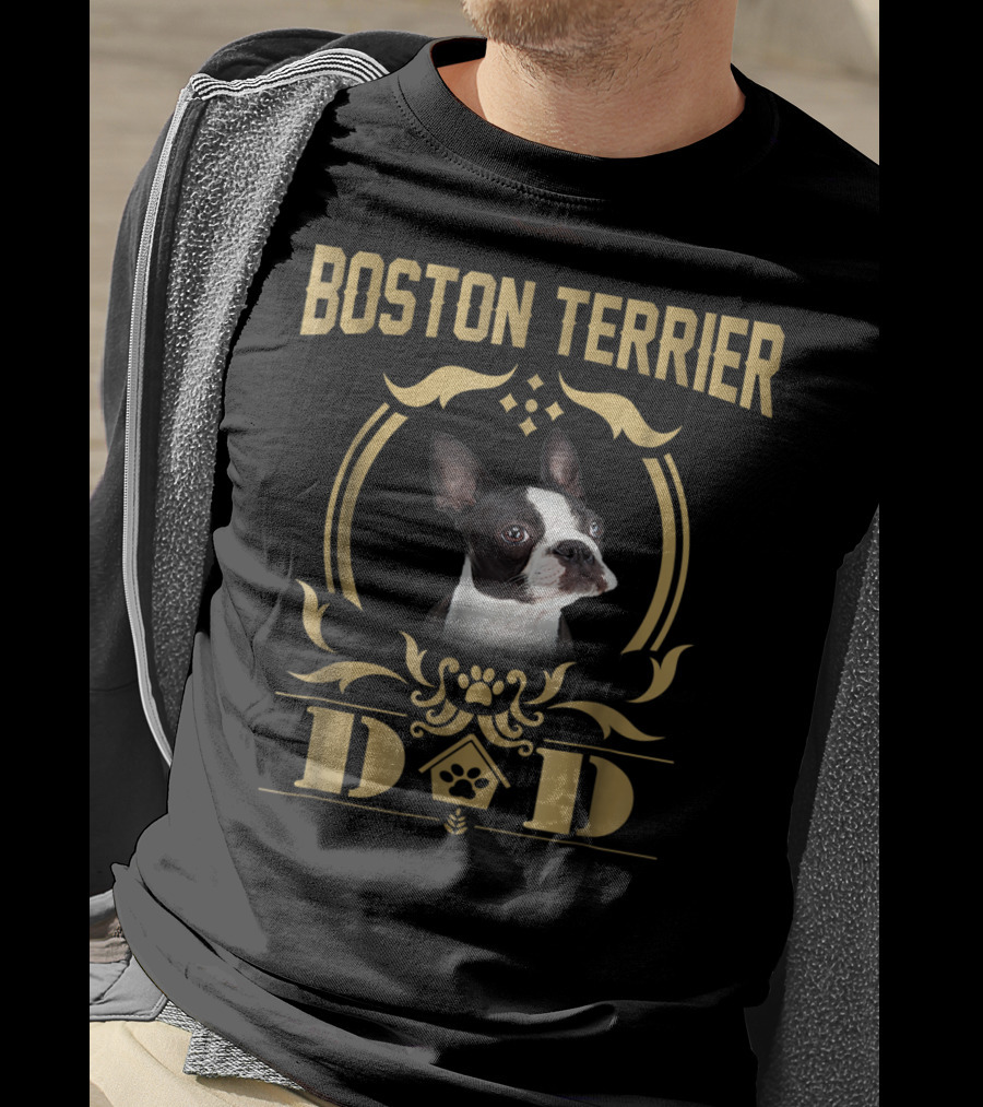 Boston Terrier Dad Pet Lover Gold T-Shirt