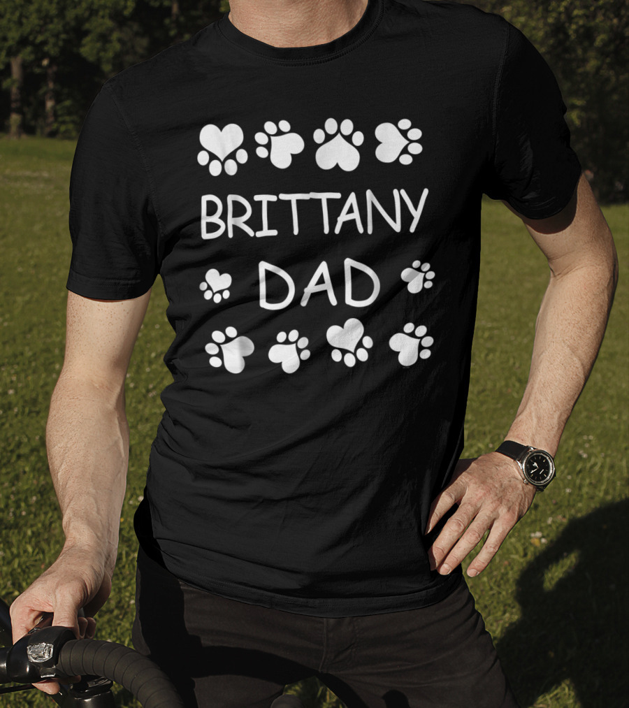 Brittany Dad Paw Print Hearts Christmas Birthday T-Shirt