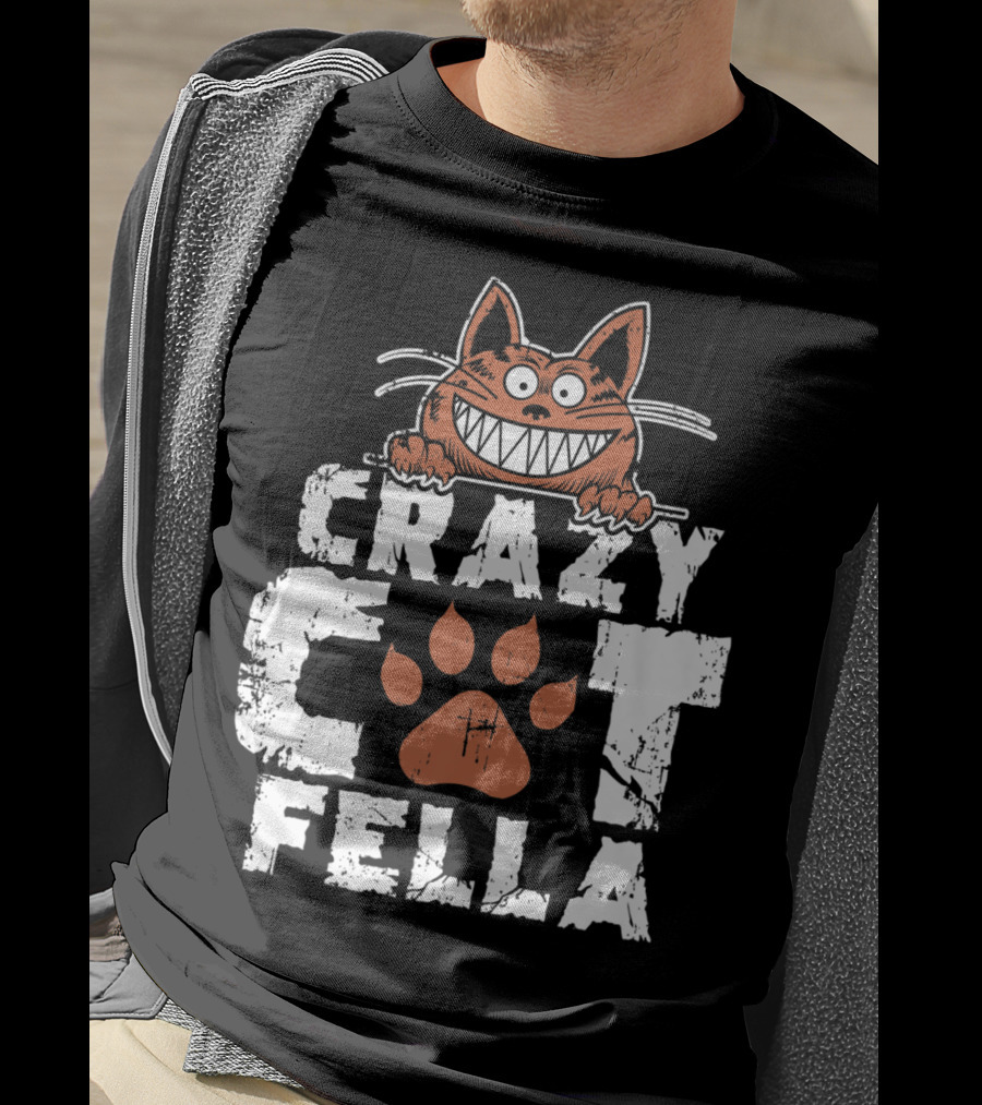 Crazy Cat Fella Funny Cat Lover Dad Pet Cheshire Grin T-Shirt