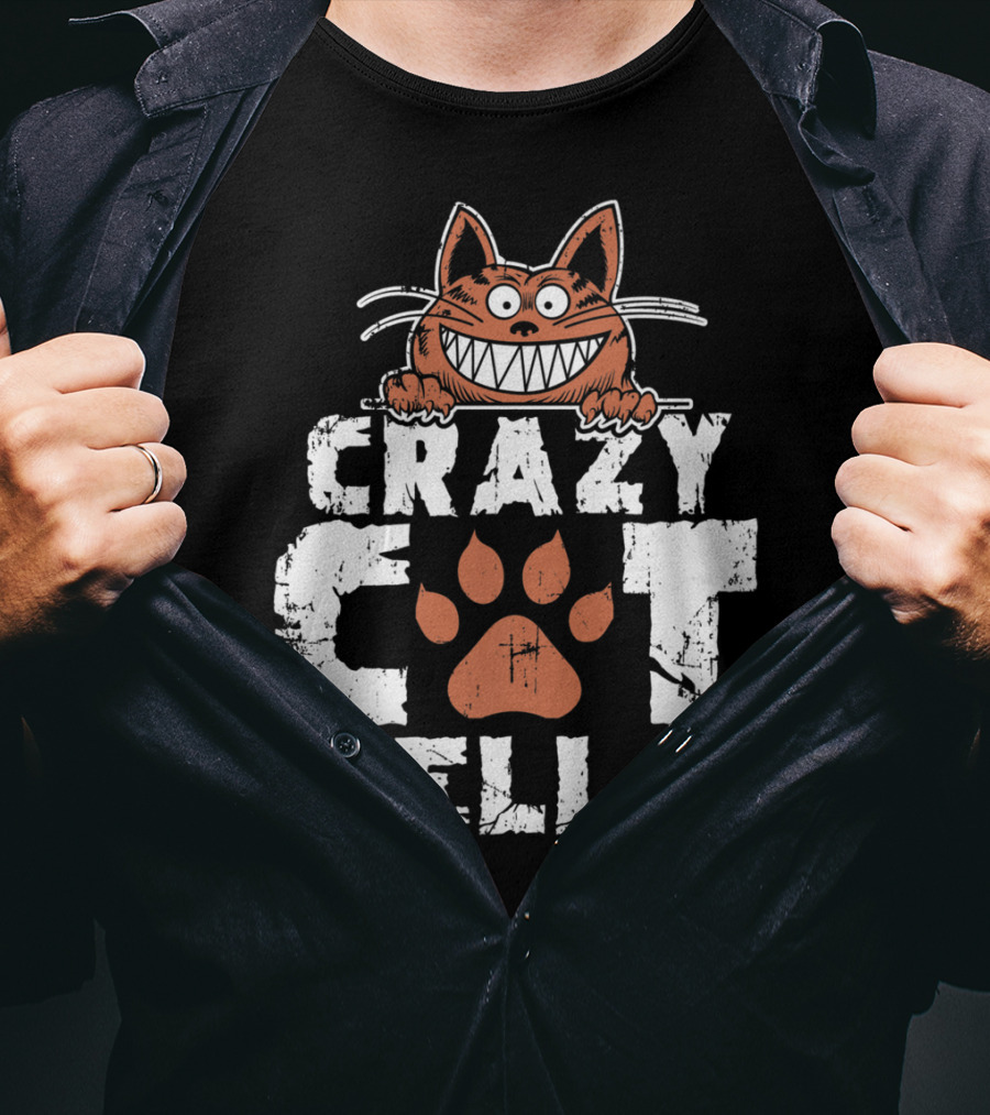 Crazy Cat Fella Funny Cat Lover Dad Pet Cheshire Grin T-Shirt