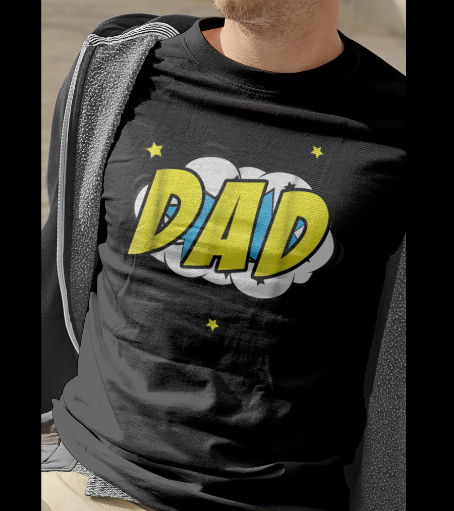 Dad Comic Book Style Action Burst With Stars T-Shirt