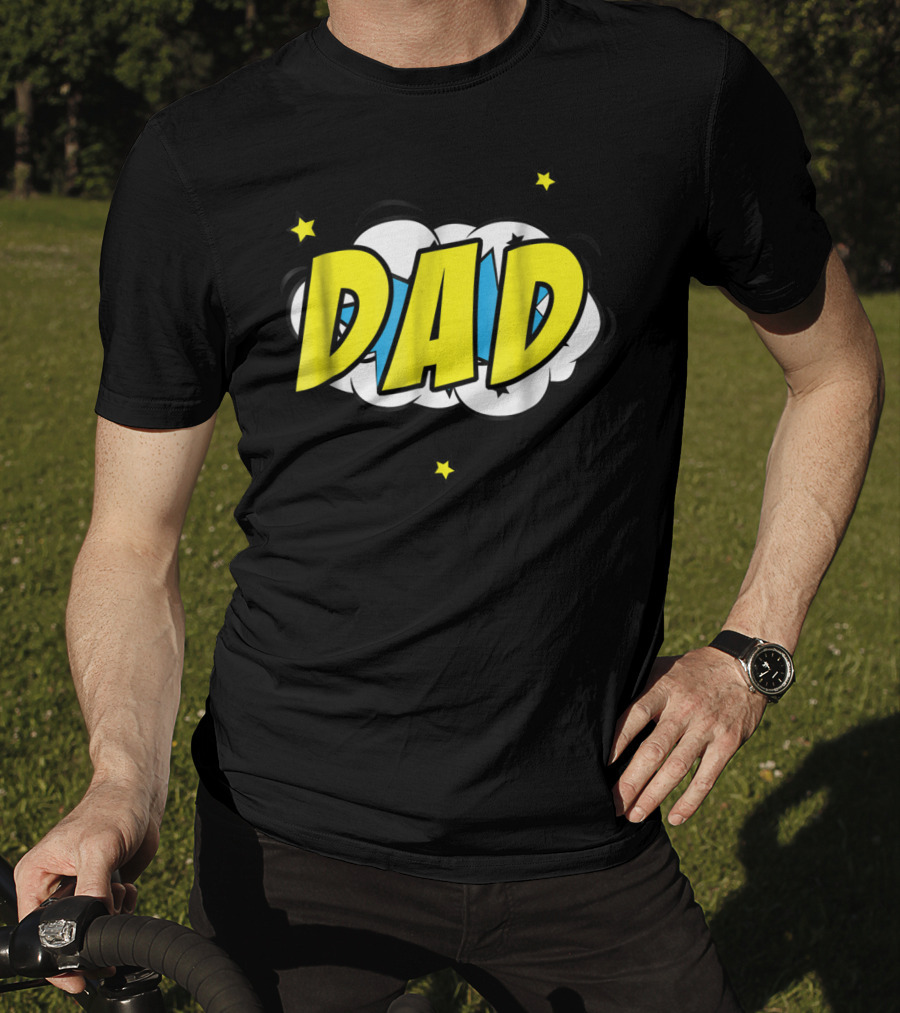 Dad Comic Book Style Action Burst With Stars T-Shirt