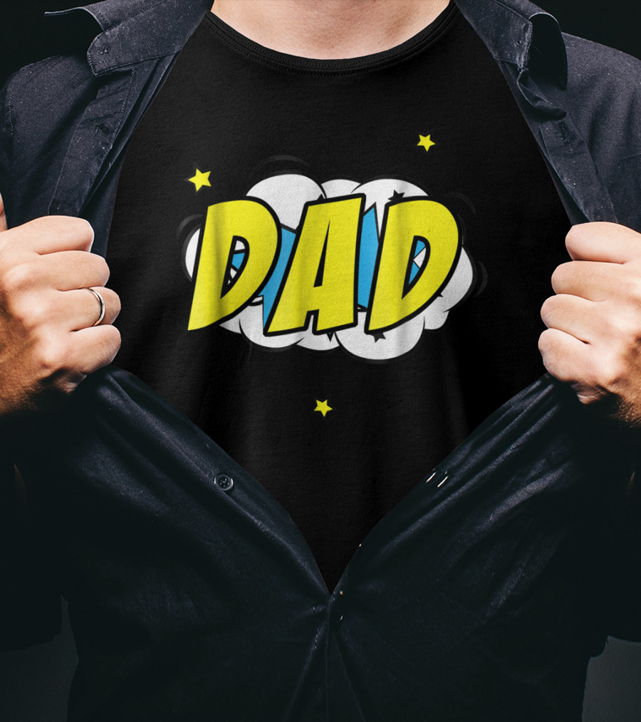 Dad Comic Book Style Action Burst With Stars T-Shirt