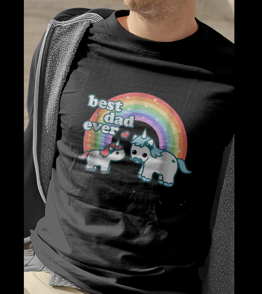 Best Dad Ever Cute Unicorn Rainbow With Heart And Stars T-Shirt