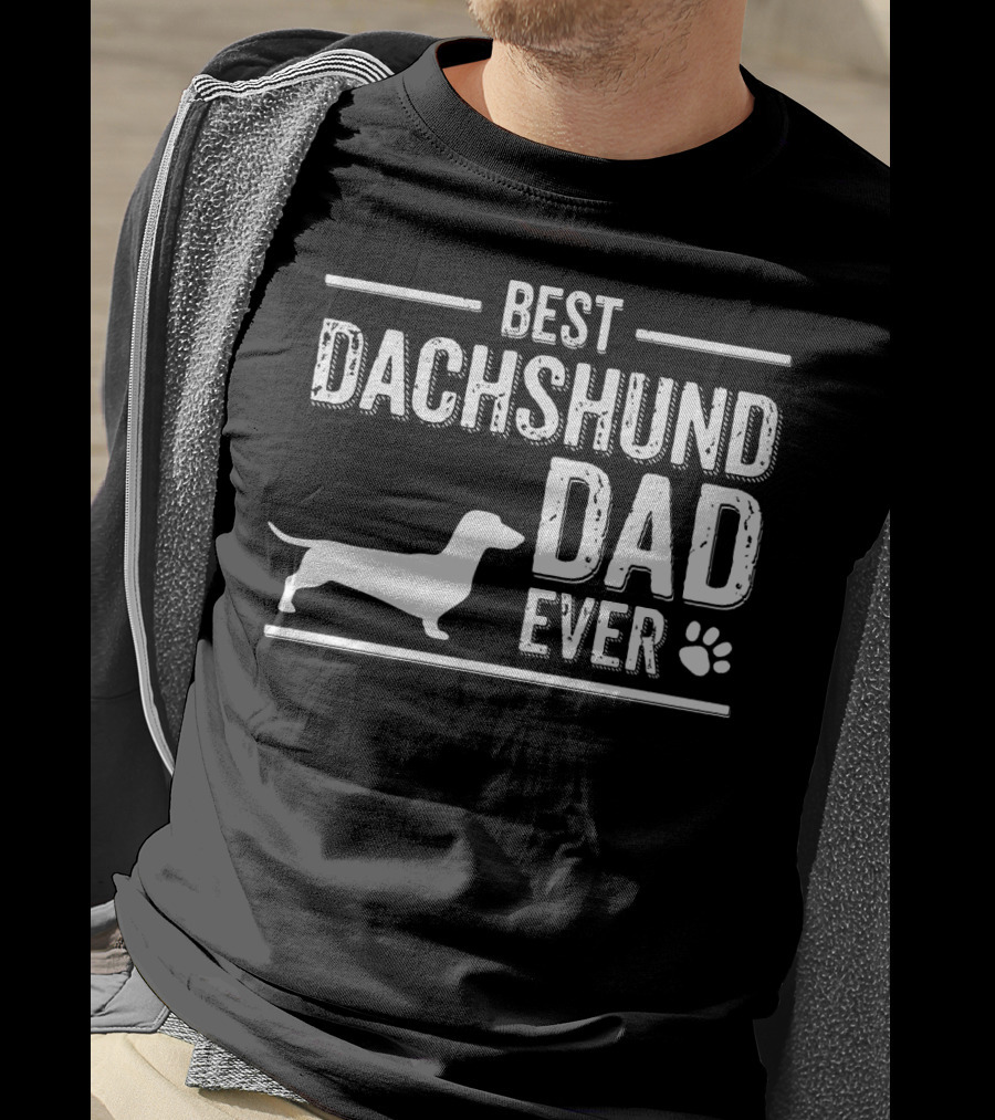 Best Dachshund Dad Ever With Dog Silhouette And Paw Prints T-Shirt