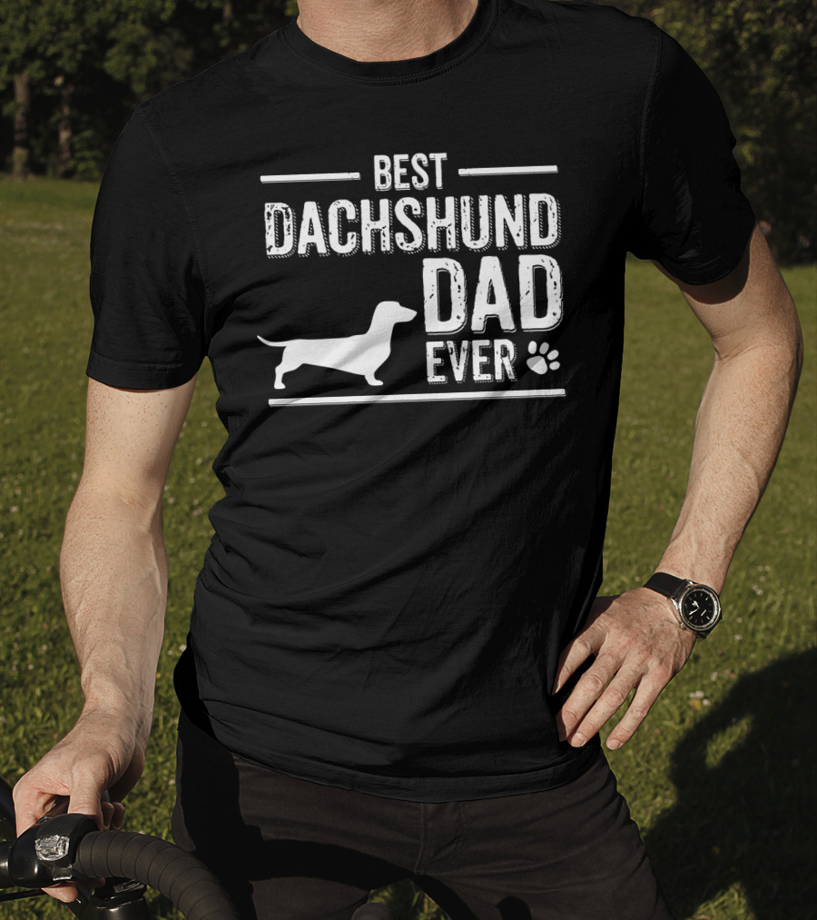 Best Dachshund Dad Ever With Dog Silhouette And Paw Prints T-Shirt