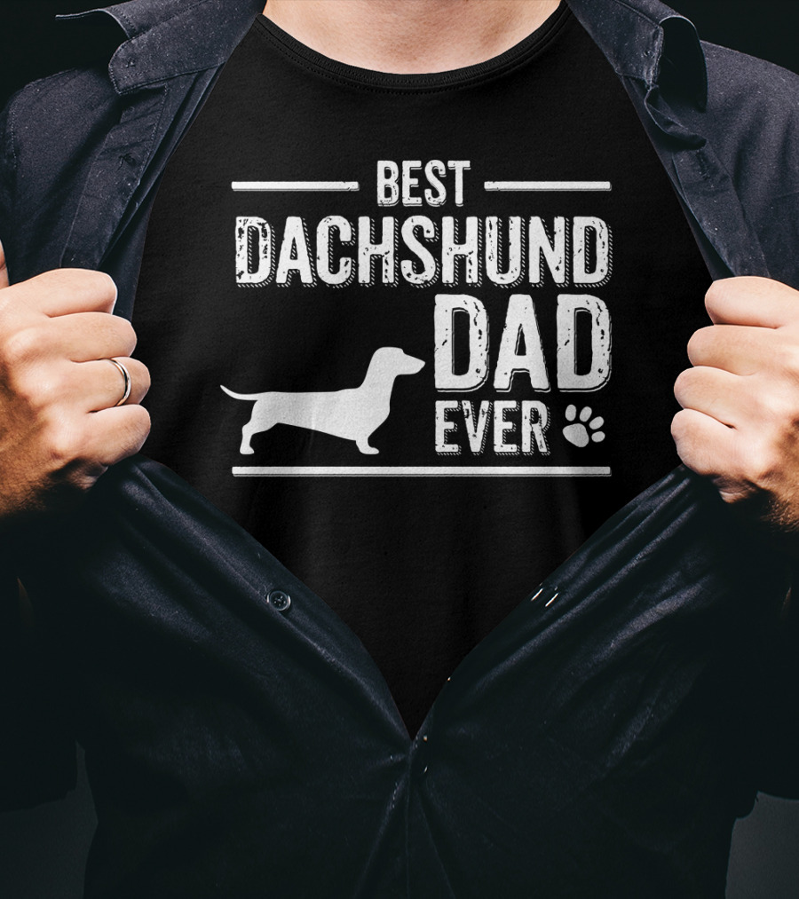 Best Dachshund Dad Ever With Dog Silhouette And Paw Prints T-Shirt