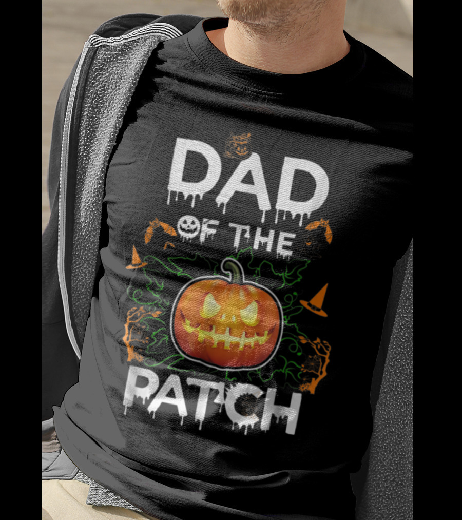 Dad Of The Patch Halloween Pumpkin Bats Jack-o'-Lantern T-Shirt