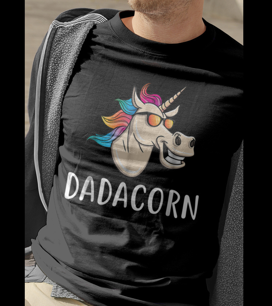 Dadacorn Unicorn Dad Funny Cool With Sunglasses And Colorful Mane T-Shirt