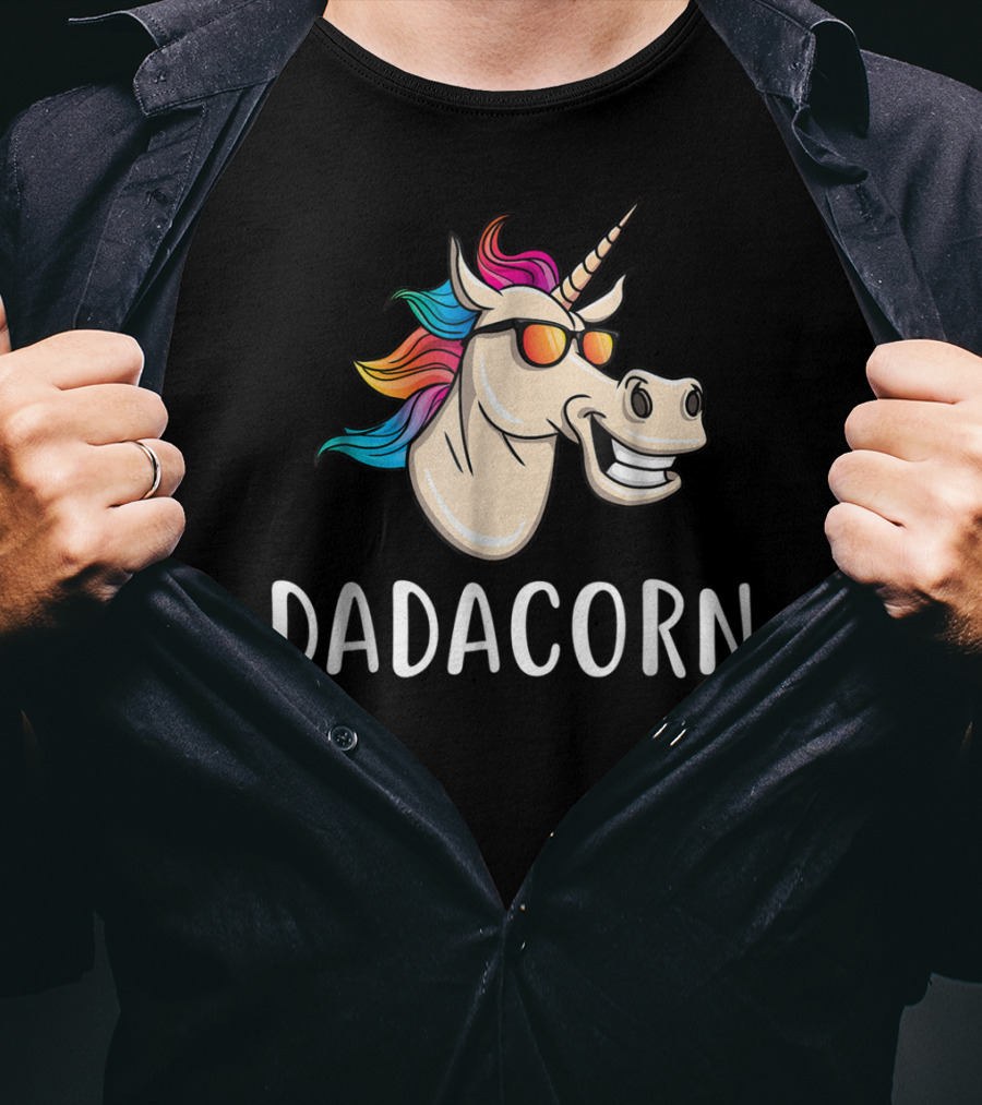 Dadacorn Unicorn Dad Funny Cool With Sunglasses And Colorful Mane T-Shirt