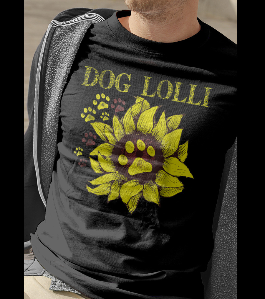 Dog Lolli Sunflower Paw Prints Dog Dad T-Shirt