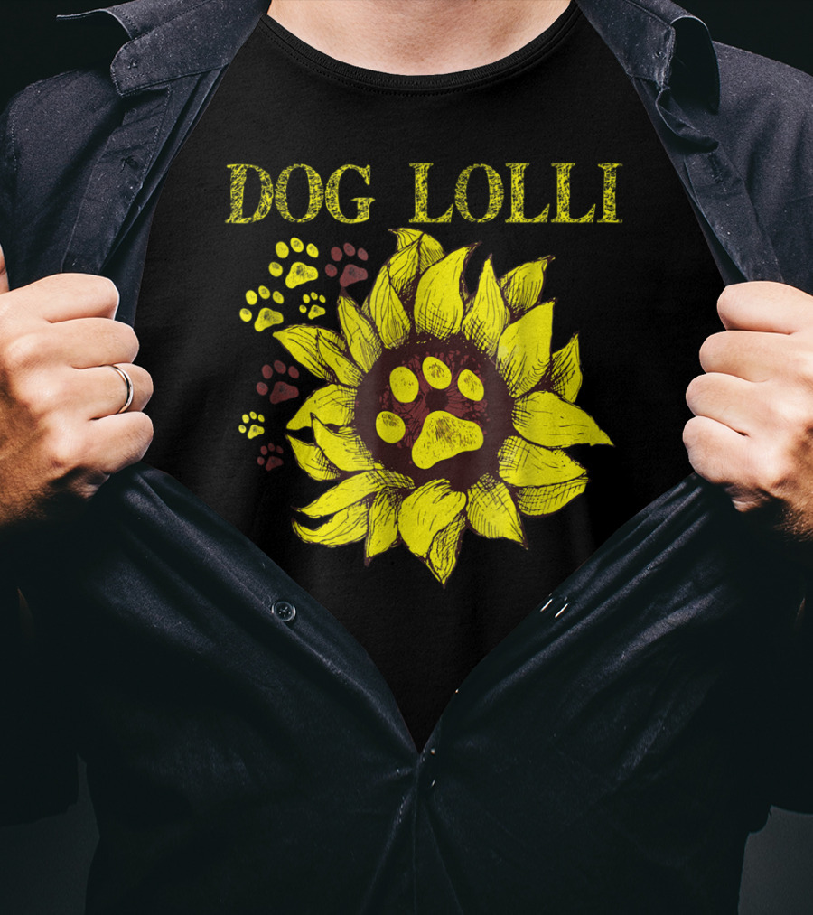 Dog Lolli Sunflower Paw Prints Dog Dad T-Shirt