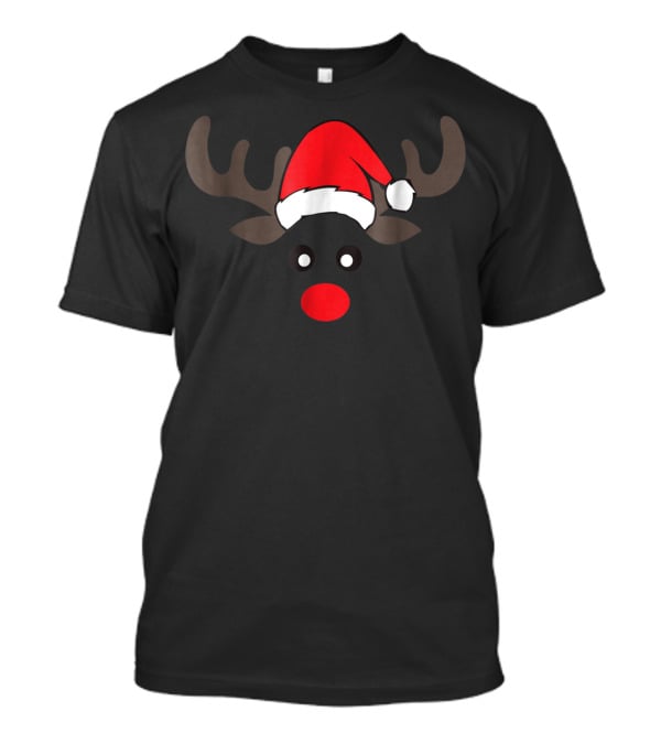 Family Christmas Card Photo Reindeer Dad Boy Men Santa Hat Red Nose T-Shirt