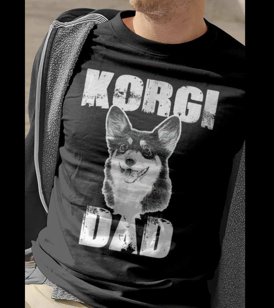 Korgi Dad Black White Fur Father Of Pup 15 T-Shirt