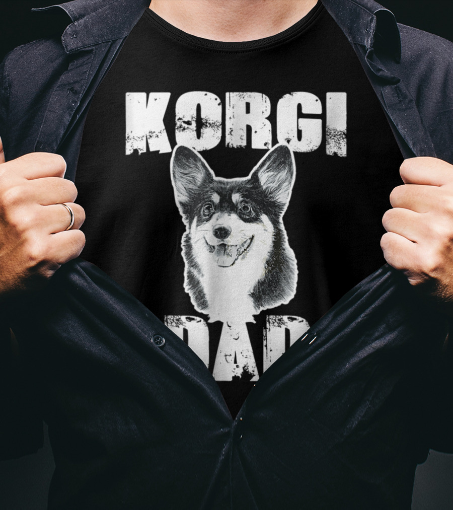 Korgi Dad Black White Fur Father Of Pup 15 T-Shirt