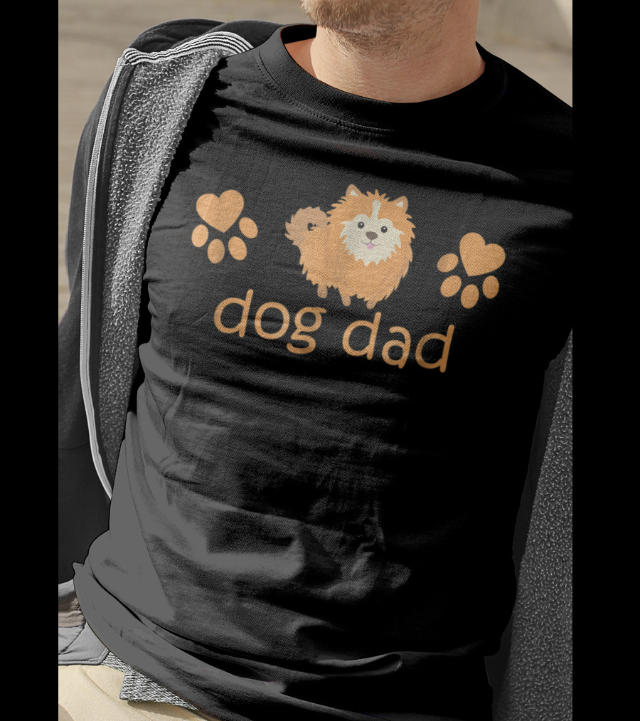 Dog Dad Pomeranian Cute Funny Pom Lovers Paw Prints T-Shirt