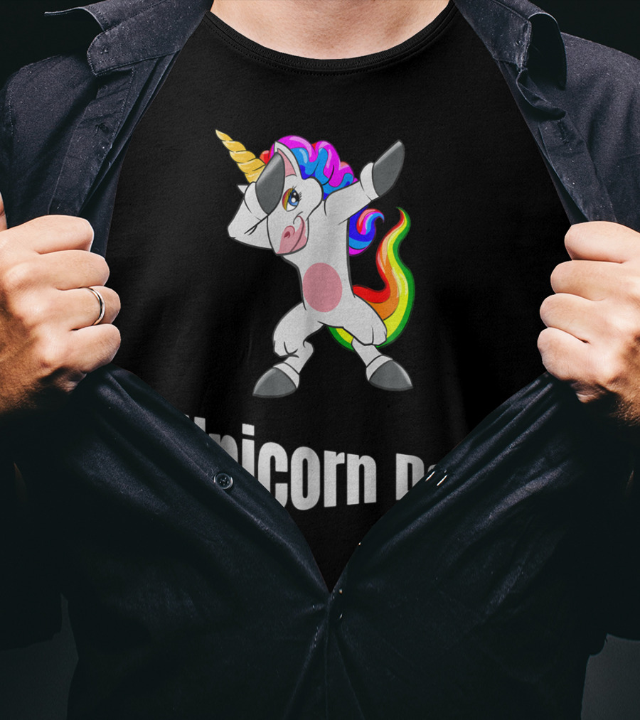 Dabbing Unicorn Dad Rainbow Birthday T-Shirt