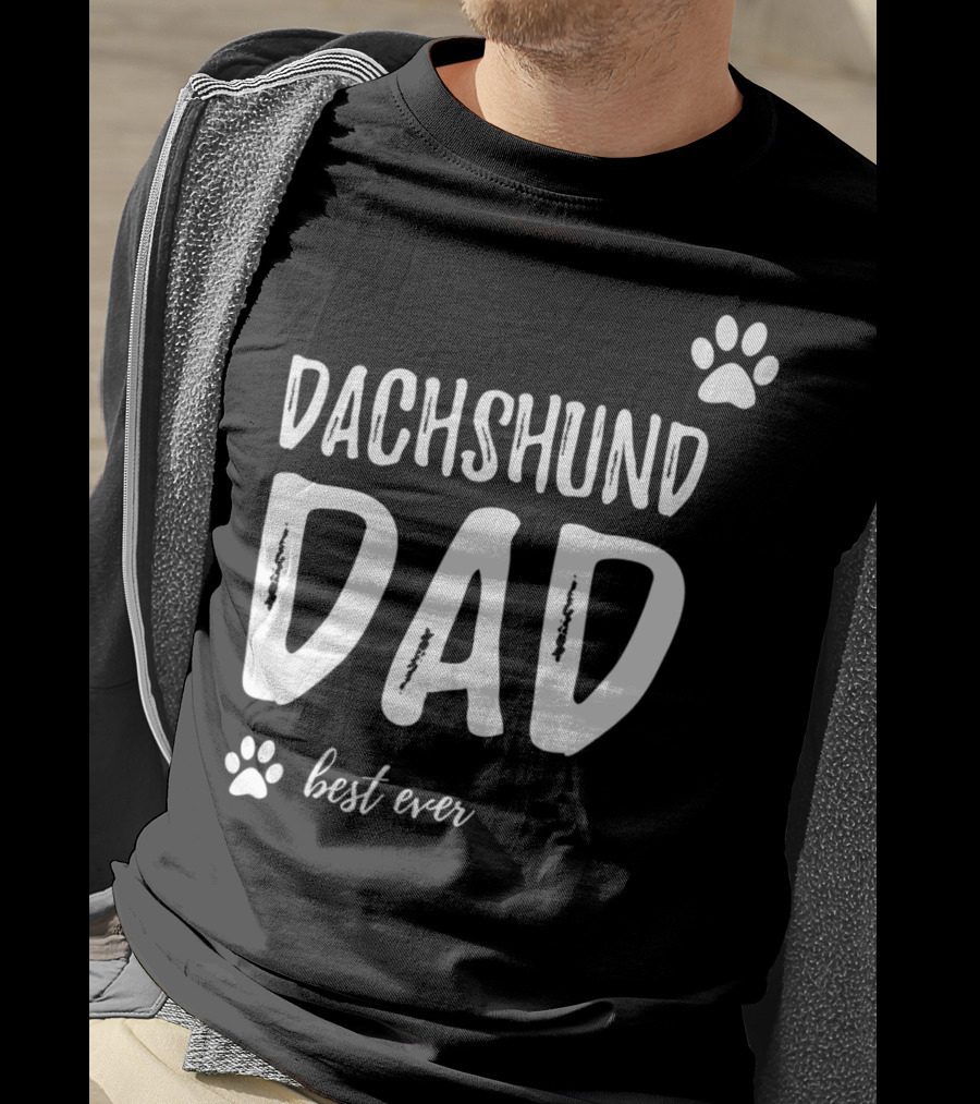 Dachshund Dad Best Ever Funny Dog Lover Paw Prints T-Shirt