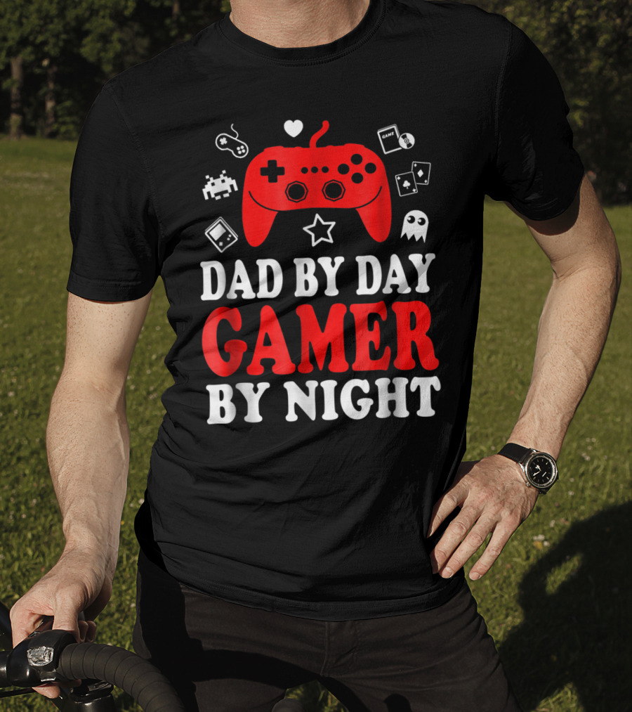 Dad By Day Gamer By Night Retro Controller And Icons T-Shirt