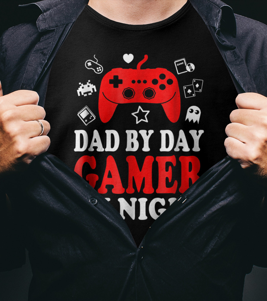 Dad By Day Gamer By Night Retro Controller And Icons T-Shirt