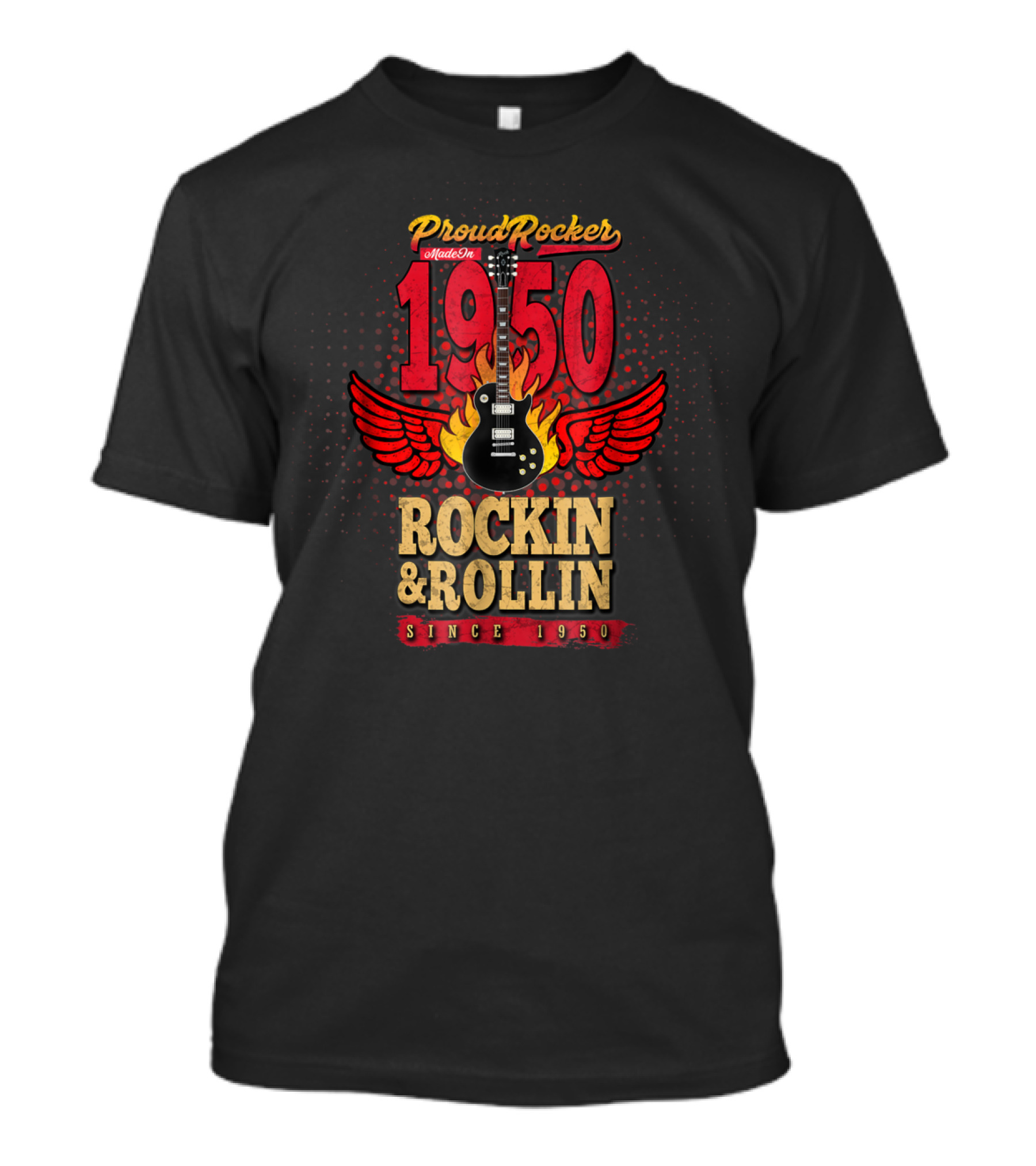 Proud Rocker Made In 1950 Flaming Wing Guitar Rockin And Rollin Since 1950 T-Shirt