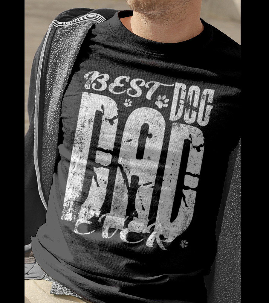 BEST DOG DAD EVER 15 Vintage Distressed Paw Print Text T-Shirt