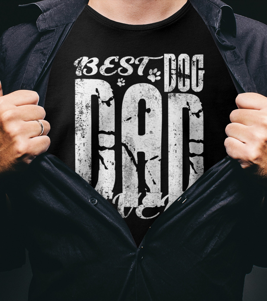 BEST DOG DAD EVER 15 Vintage Distressed Paw Print Text T-Shirt