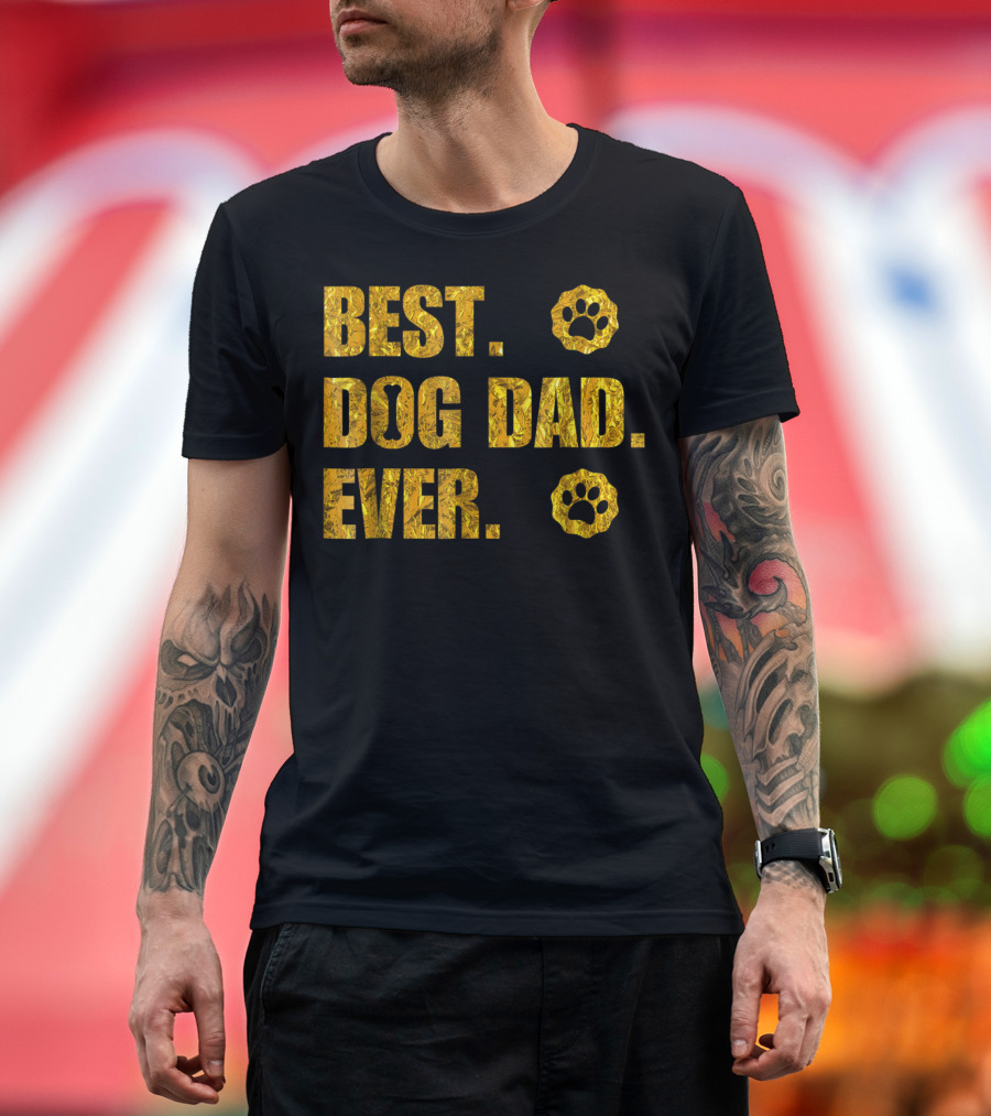 Best Dog Dad Ever Gold Paw Prints T-Shirt