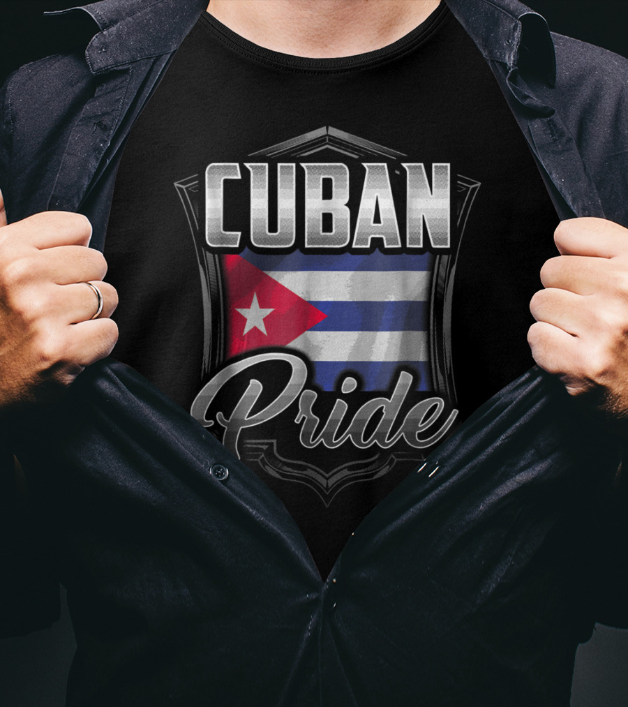 Cuban Pride Cuba Flag Shield Heritage Roots Dad Family 43 T-Shirt