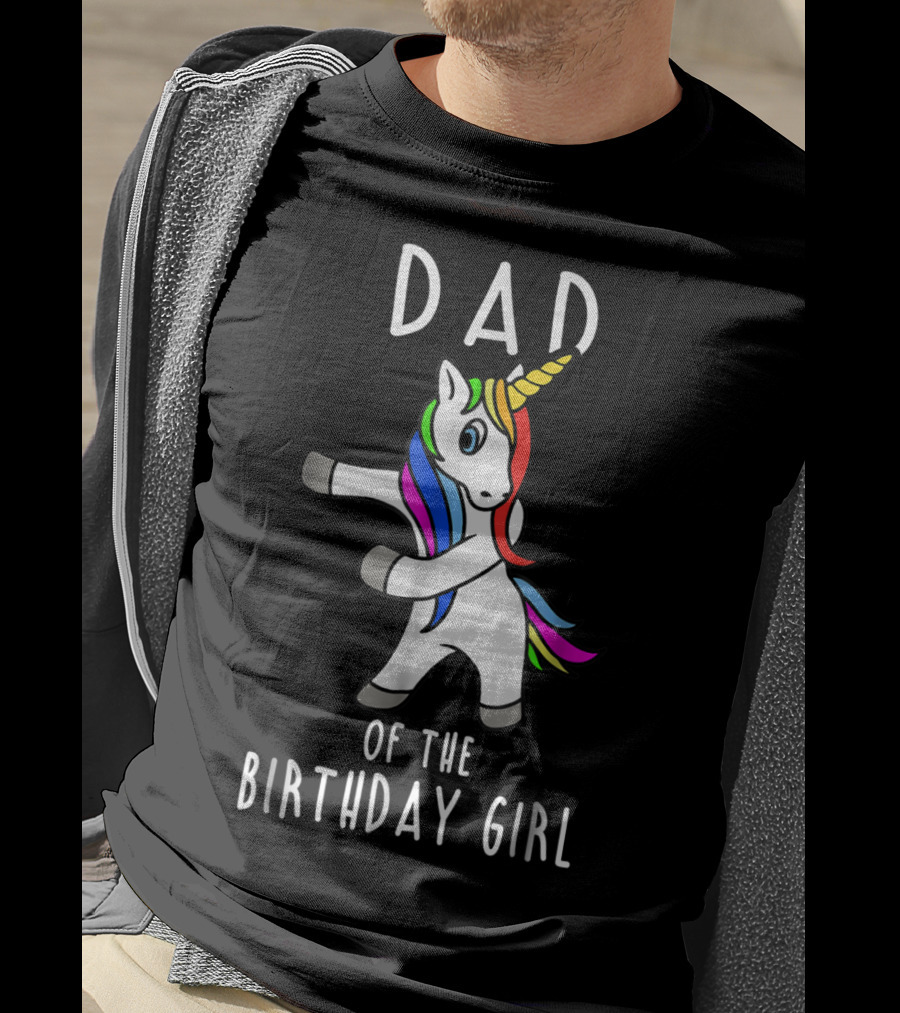 Dad Of The Birthday Girl Flossing Unicorn T-Shirt