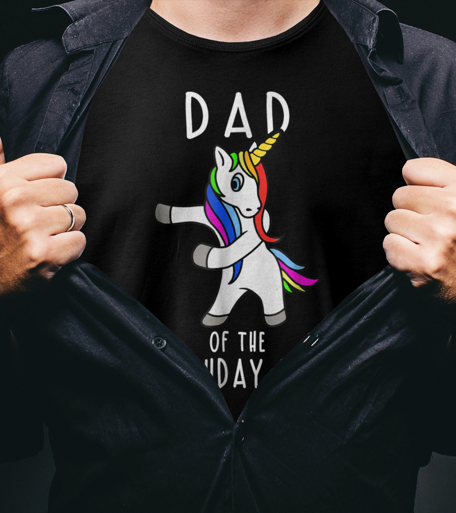 Dad Of The Birthday Girl Flossing Unicorn T-Shirt